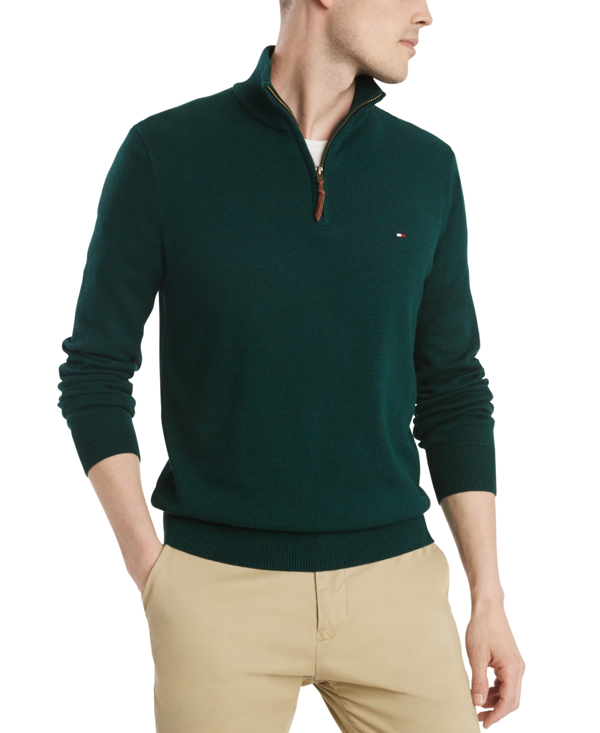 Tommy Hilfiger Men's Quarter Zip Sweater Green Size XXXXX-Large