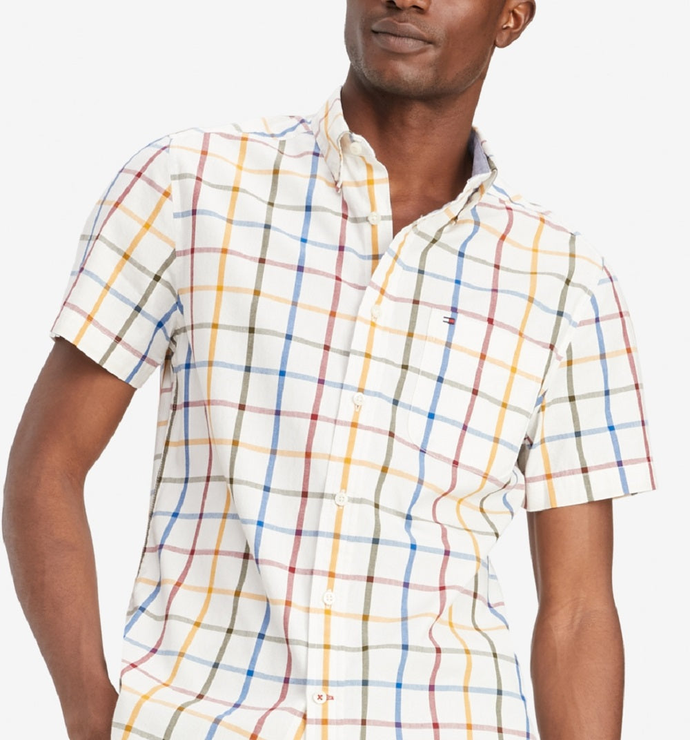 Tommy Hilfiger Men's Hadley Windowpane Shirt White Size Large