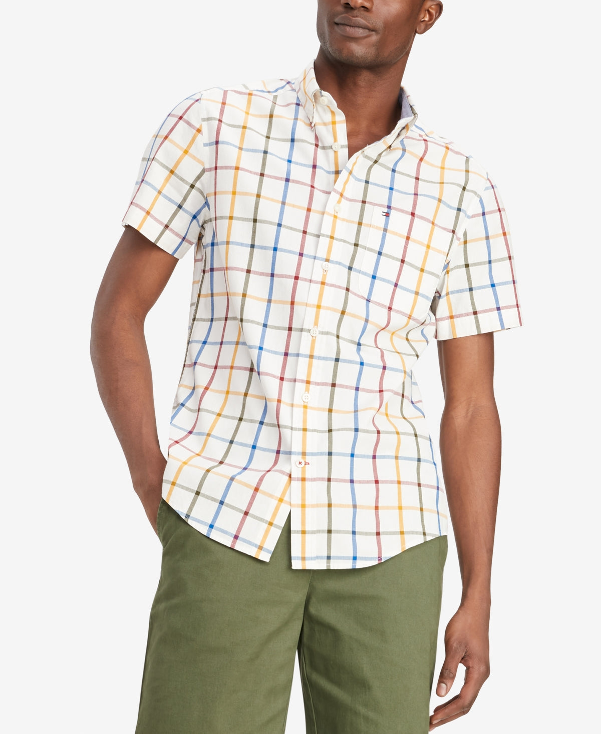 Tommy Hilfiger Men's Hadley Windowpane Shirt White Size Large