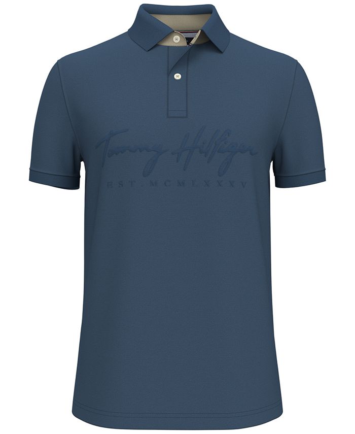 Tommy Hilfiger Men's Custom Fit Th Flex Bain Embroidered Logo Polo Shirt Blue Size X-Large