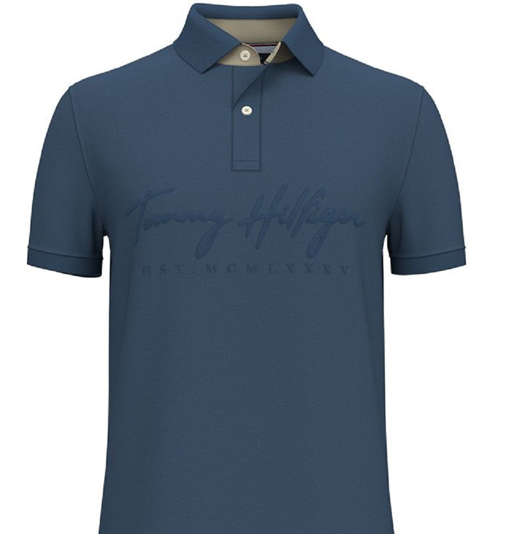 Tommy Hilfiger Men's Custom Fit Th Flex Bain Embroidered Logo Polo Shirt Blue Size X-Large