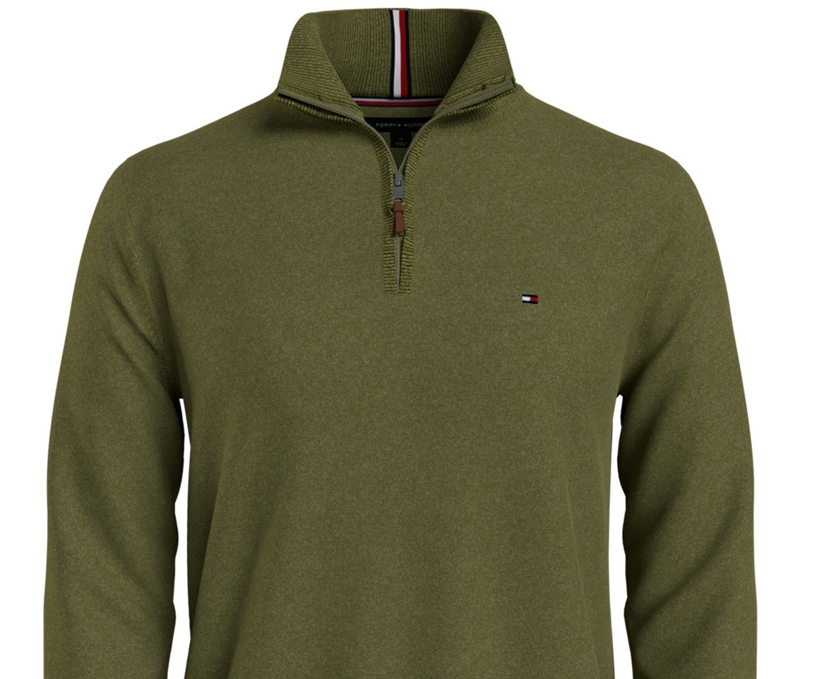Tommy Hilfiger Men's Signature Solid Quarter Zip Sweater Green Size Small