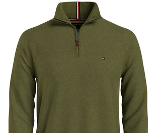 Tommy Hilfiger Men's Signature Solid Quarter Zip Sweater Green Size Small
