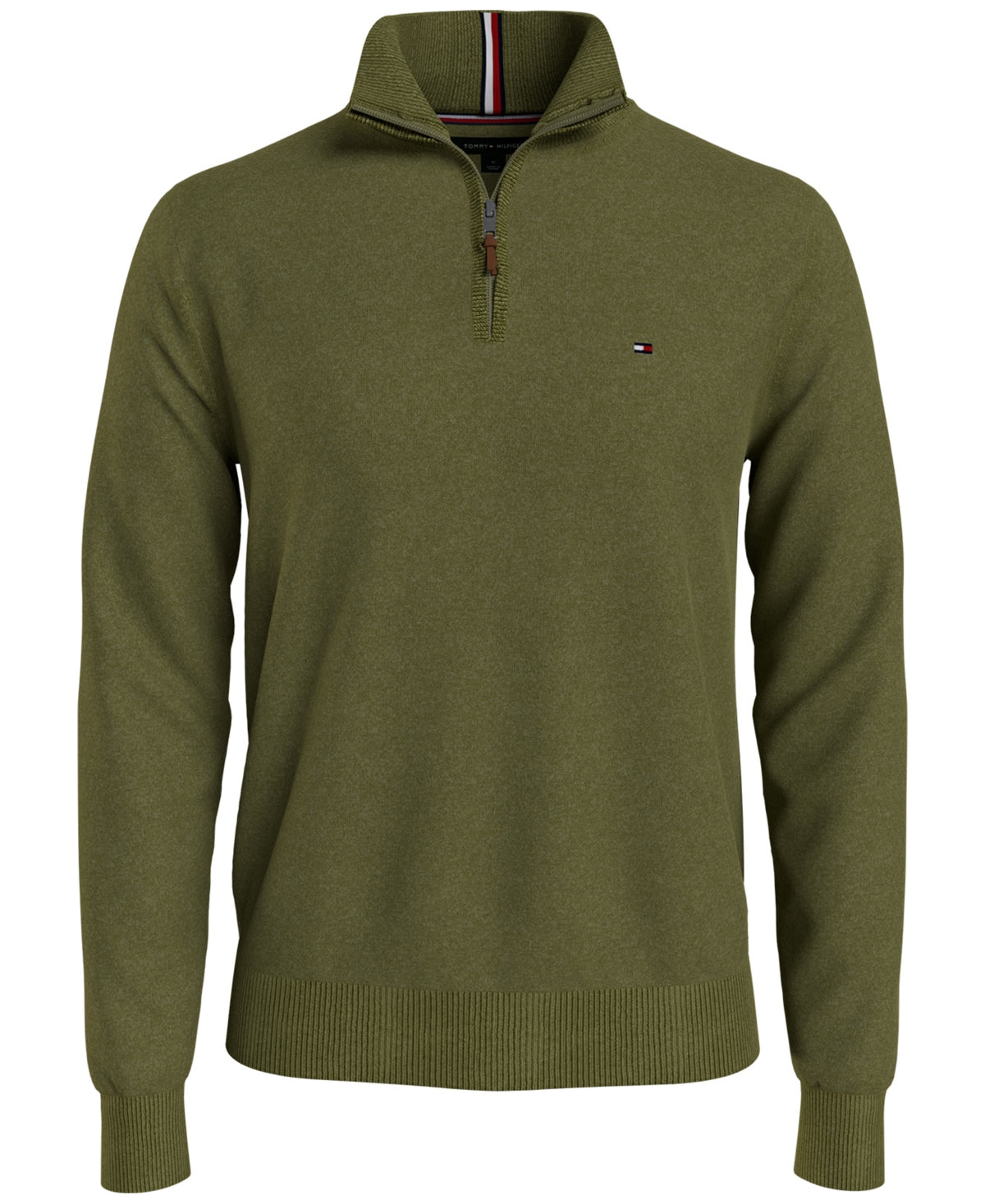 Tommy Hilfiger Men's Signature Solid Quarter Zip Sweater Green Size Small