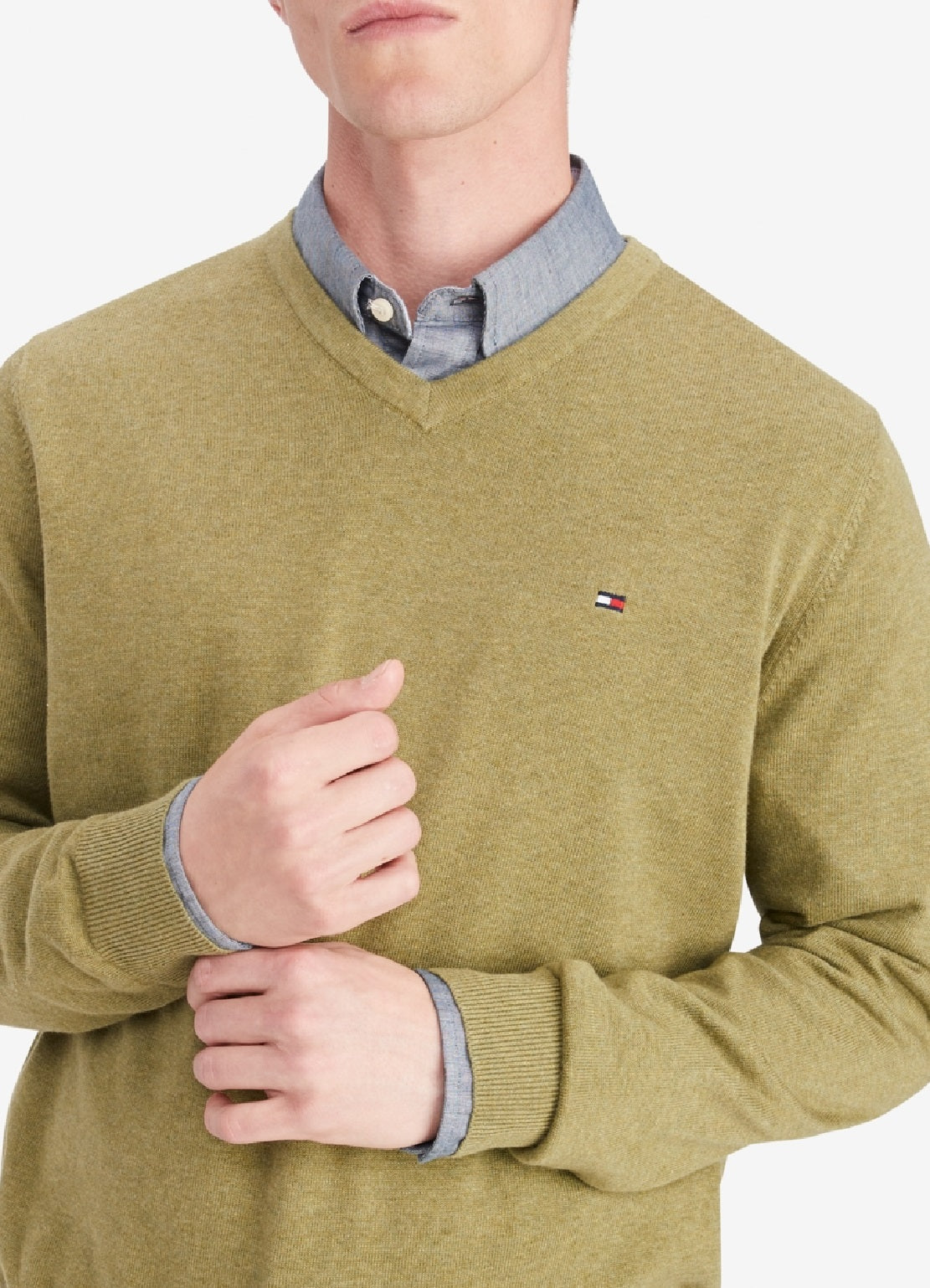 Tommy Hilfiger Men's Signature Solid V Neck Cotton Sweater Green Size Large