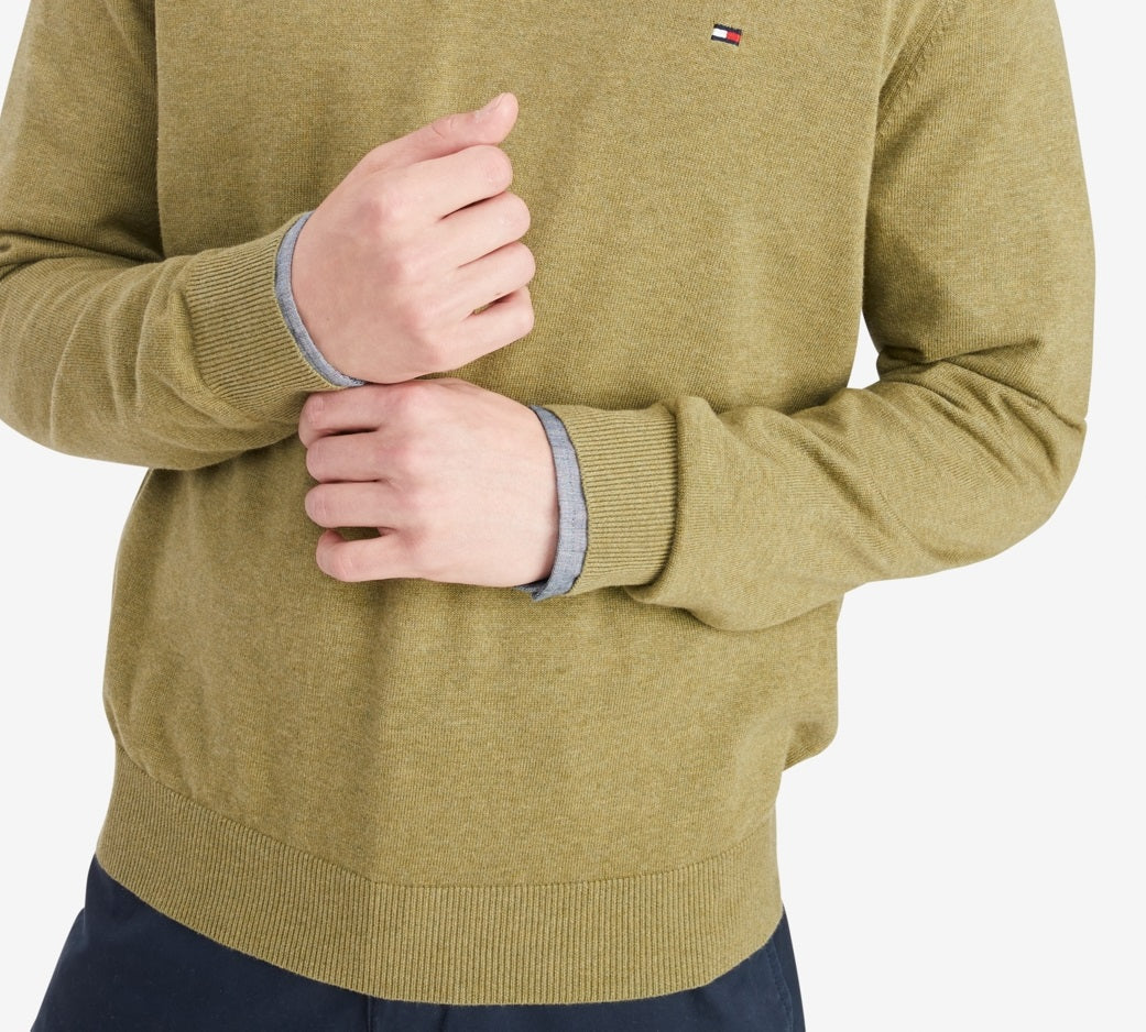 Tommy Hilfiger Men's Signature Solid V Neck Cotton Sweater Green Size Large