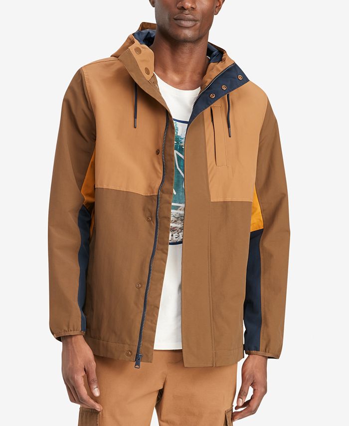 Tommy Hilfiger Men's Rain Regatta Colorblocked Hooded Jacket Brown Size M