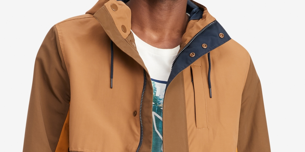 Tommy Hilfiger Men's Rain Regatta Colorblocked Hooded Jacket Brown Size M