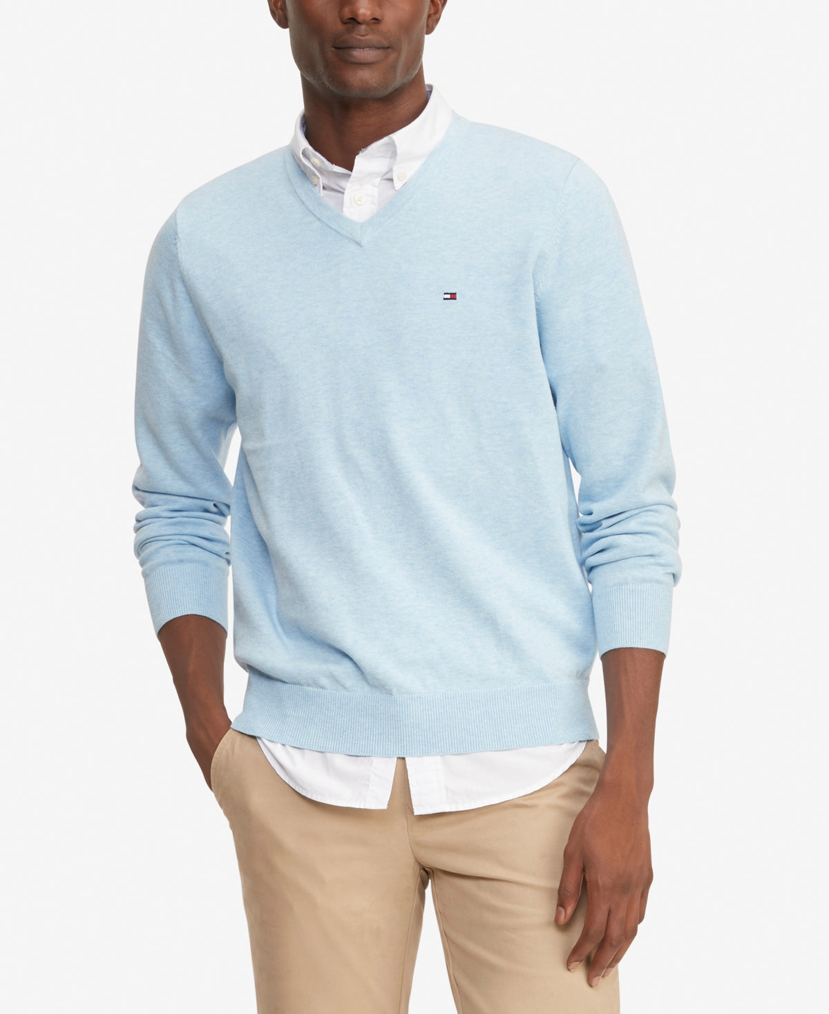 Tommy Hilfiger Men's Signature Solid V Neck Sweater Blue Size X-Large