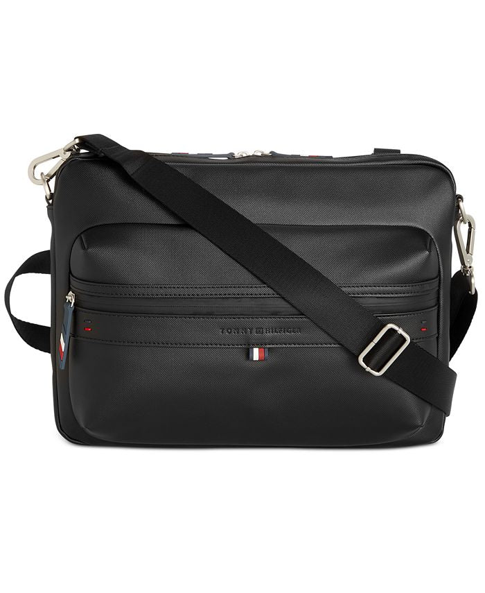 Tommy Hilfiger Men's Leo Logo Embossed Messenger Bag Black Size Regular