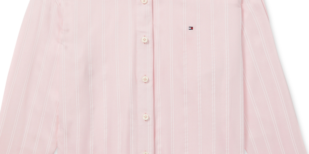 Tommy Hilfiger Women's Striped Tie Hem Magnetic Closure Shirt Pink Size Large