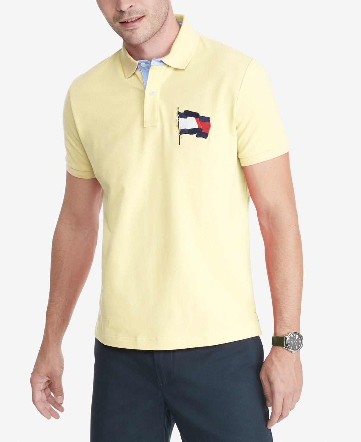 Tommy Hilfiger Men's Alwyn Custom Fit Th Flex Polo Shirt Yellow Size Large