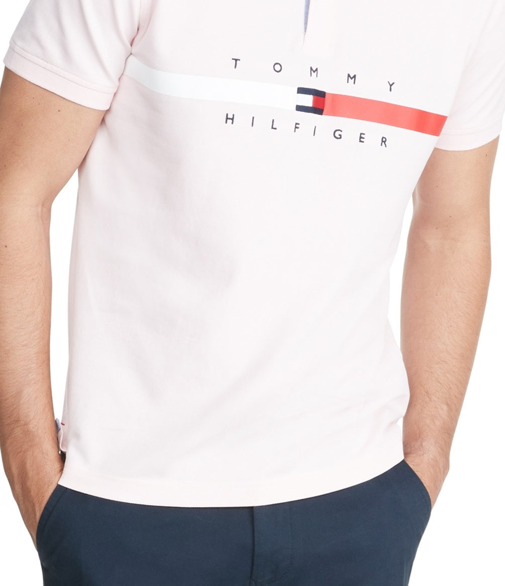 Tommy Hilfiger Men's Th Flex Nial Custom Fit Short Sleeve Polo Shirt Pink Size Large