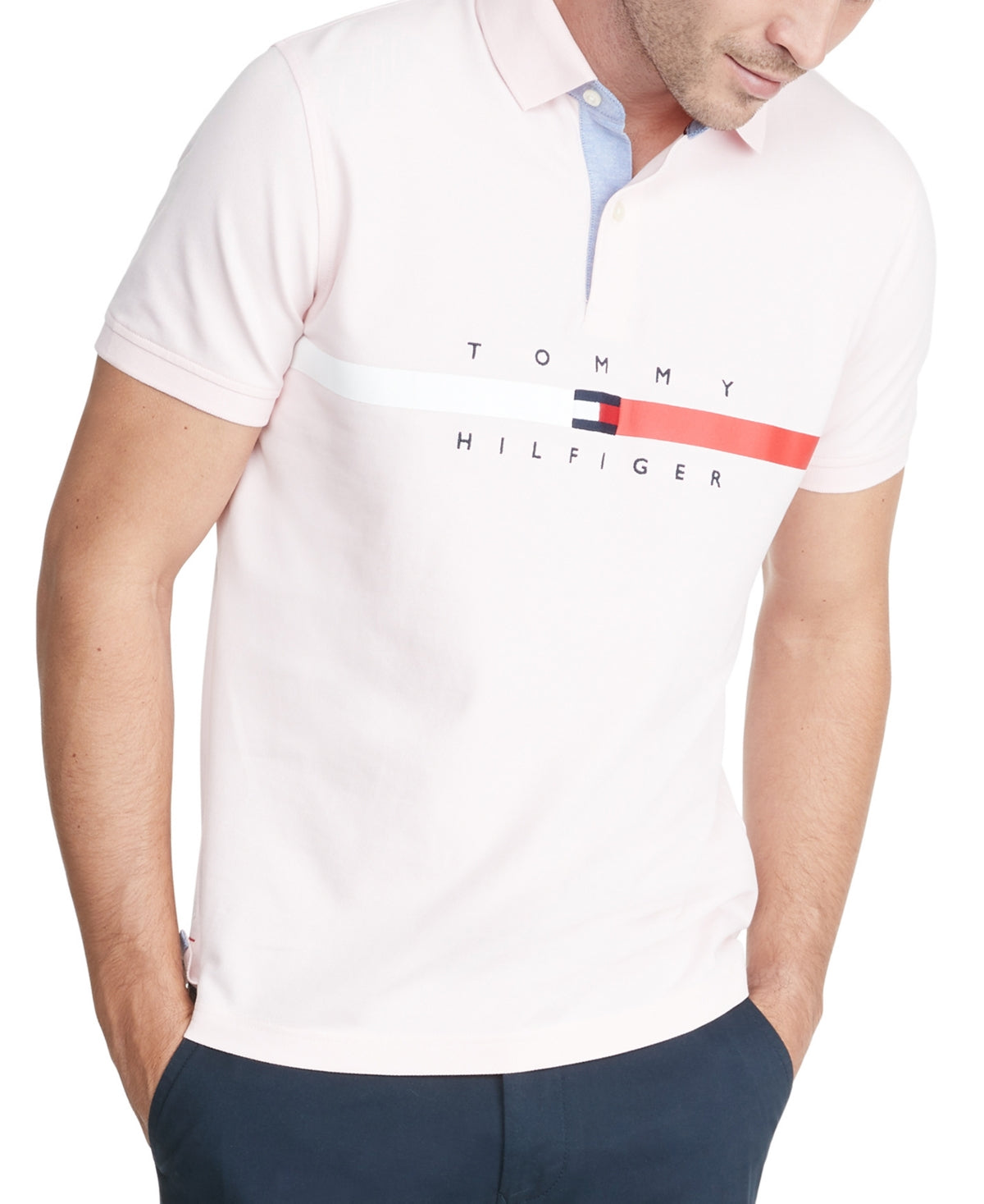 Tommy Hilfiger Men's Th Flex Nial Custom Fit Short Sleeve Polo Shirt Pink Size Large