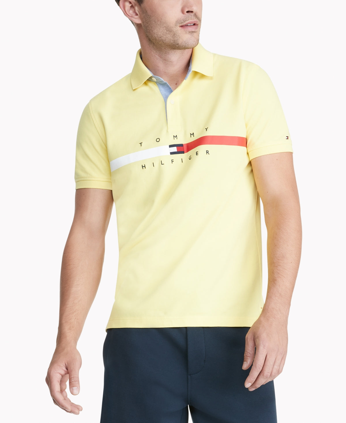 Tommy Hilfiger Men's Th Flex Nial Custom Fit Short Sleeve Polo Shirt Yellow Size X-Large
