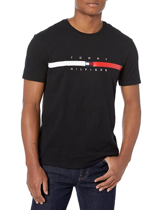 Tommy Hilfiger Men's Flag Stripe Short Sleeve T-Shirt Black Size Small