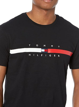 Tommy Hilfiger Men's Flag Stripe Short Sleeve T-Shirt Black Size Small