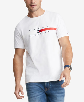 Tommy Hilfiger Men's Flag Stripe Short Sleeve T Shirt White Size Small