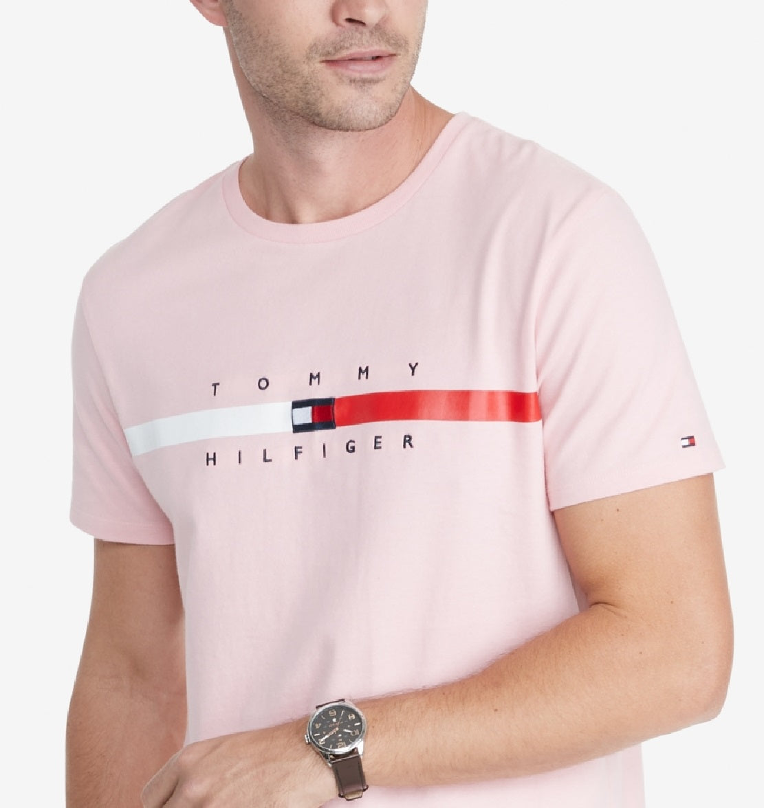 Tommy Hilfiger Men's Flag Stripe Short Sleeve T-Shirt Pink Size XX-Large