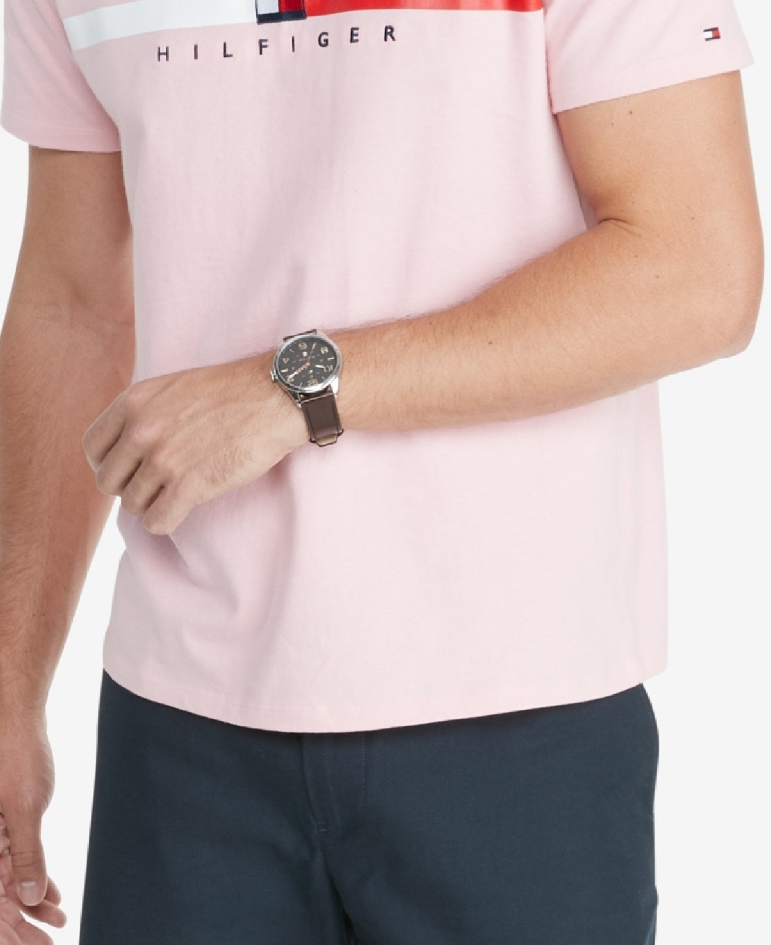 Tommy Hilfiger Men's Flag Stripe Short Sleeve T-Shirt Pink Size XX-Large