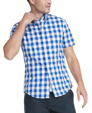 Tommy Hilfiger Men's Check Classic Fit Short Sleeve Shirt Blue Size XXXL
