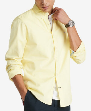 Tommy Hilfiger Men's Th Flex Oxford Custom Fit Shirt Yellow Size Medium