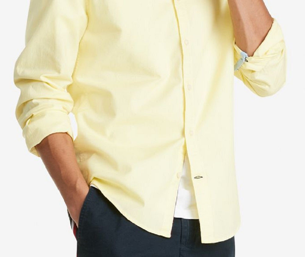 Tommy Hilfiger Men's Th Flex Oxford Custom Fit Shirt Yellow Size Medium