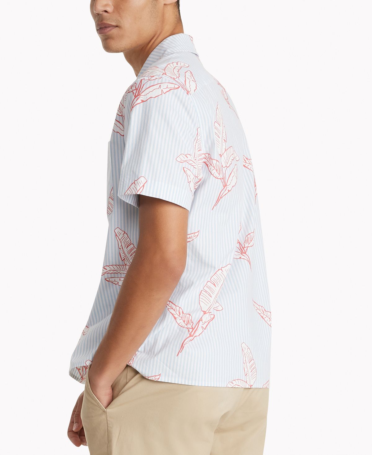 Tommy Hilfiger Men's Palm Print CustomFit Short Sleeve Shirt Pink Size X-Large