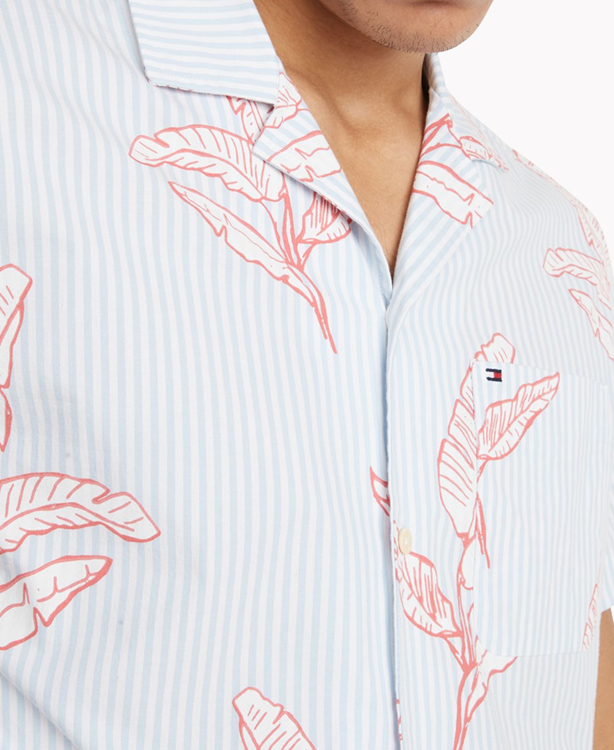 Tommy Hilfiger Men's Palm Print CustomFit Short Sleeve Shirt Pink Size X-Large