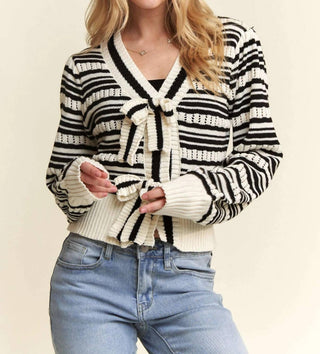 Trendsi - Adora Bow Tie Stripe Sweater Top