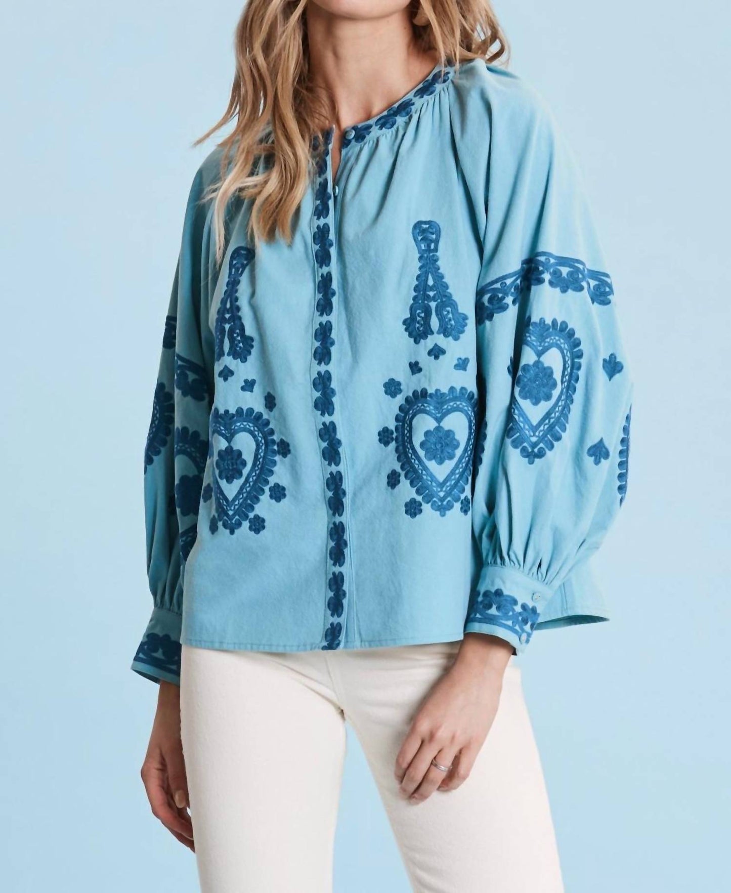 Tyler Boe - Lauren Balloon Sleeve Embroidery Top