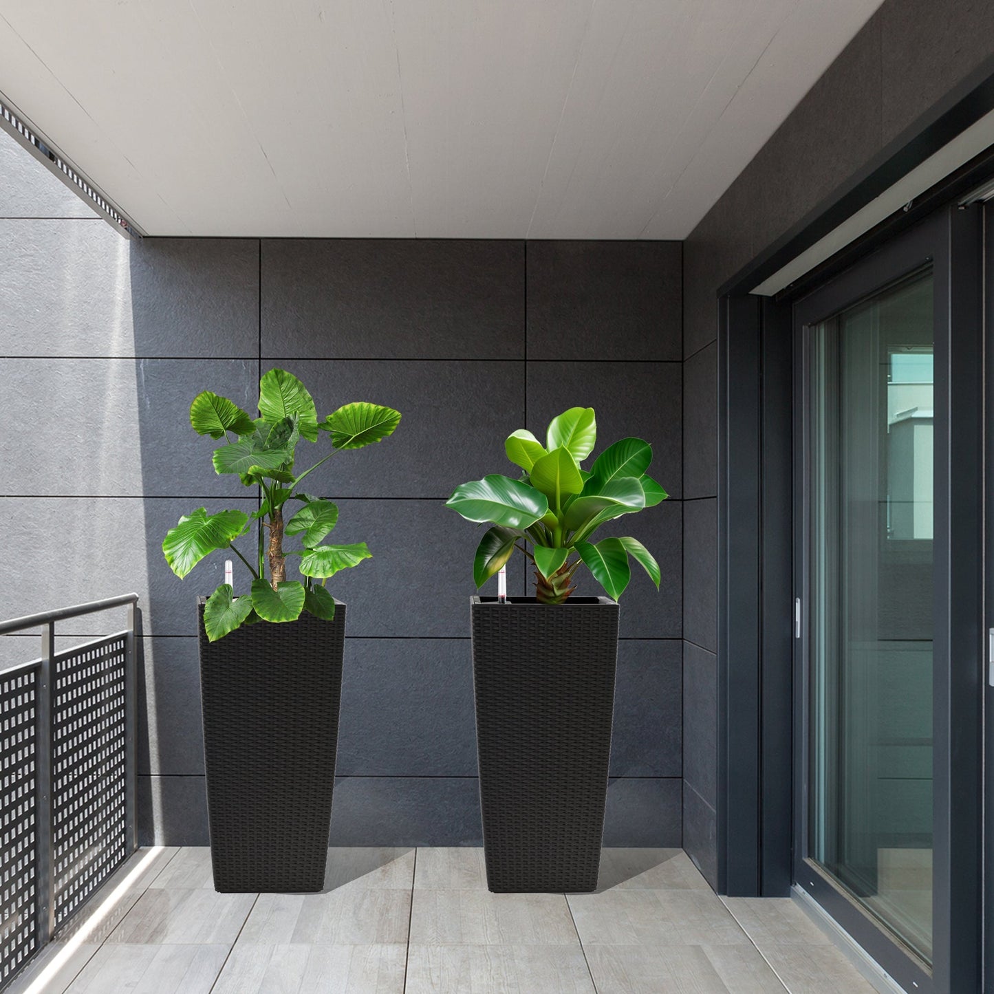 Pack of 2 Square Planters with Automatic Watering System