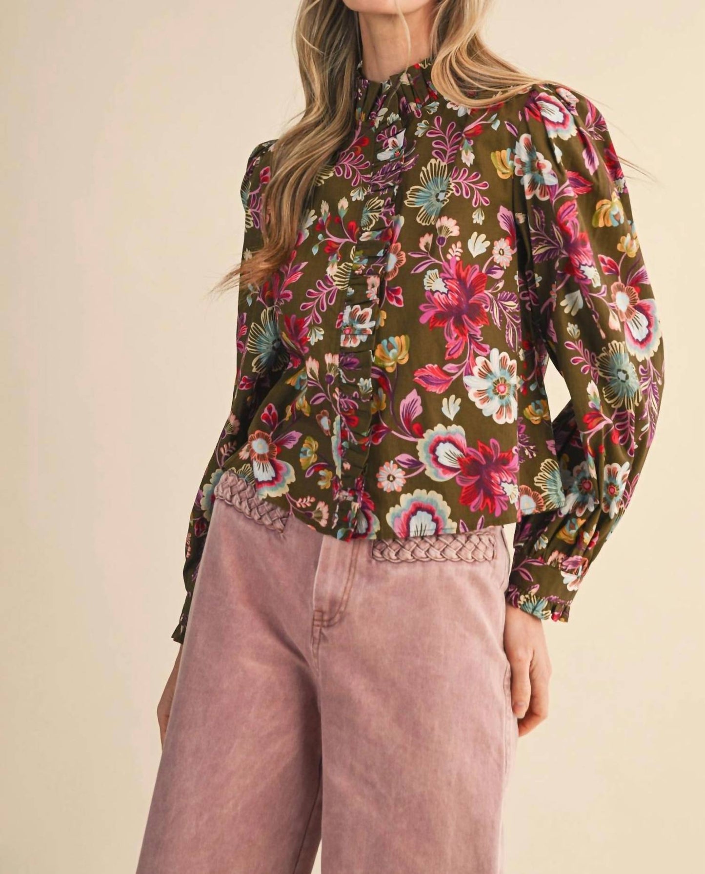 &Merci - Floral Ruffled Button Down Top