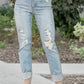 Judy Blue - High Waist Double Cuff Fray Hem Distressed Boyfriend Jeans