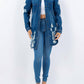 American Bazi - Distressed Button Up Long Sleeve Denim Jacket