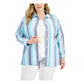 ANNE KLEIN Womens Blue Pocketed Slitted Shacket Striped Cuffed Sleeve Point Collar Button Up Top Plus 2X