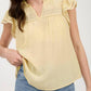 Blu Pepper - Split Neck Eyelet Crochet Trim Ruffle Detail Top