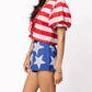 Queen Of Sparkles - STRIPE COTTON POOF SLEEVE TIE TOP