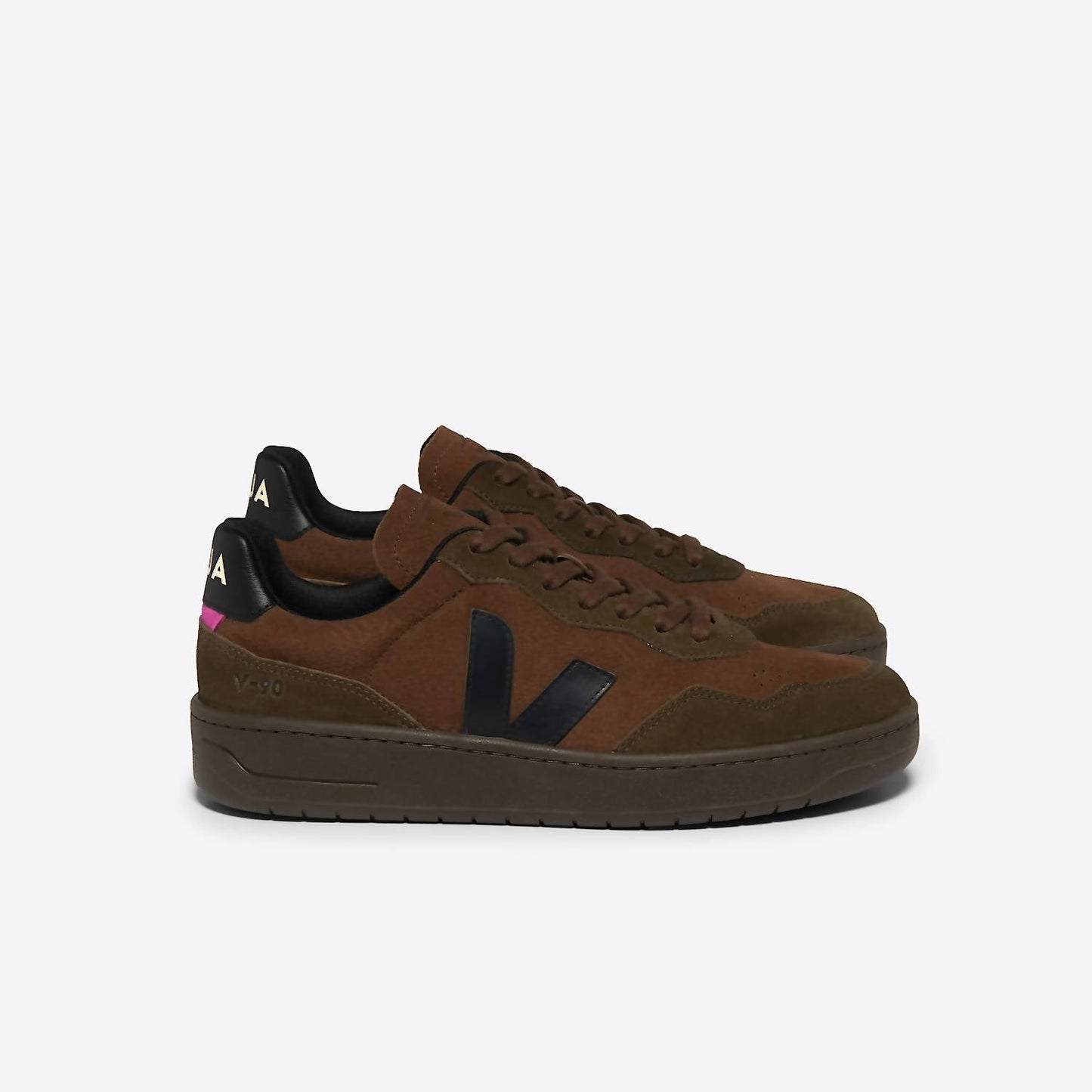 Veja - Men's V-90 Suede Walnut Black Sneakers