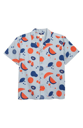 Kids Print Button Up Camp Shirt - Blue Zen