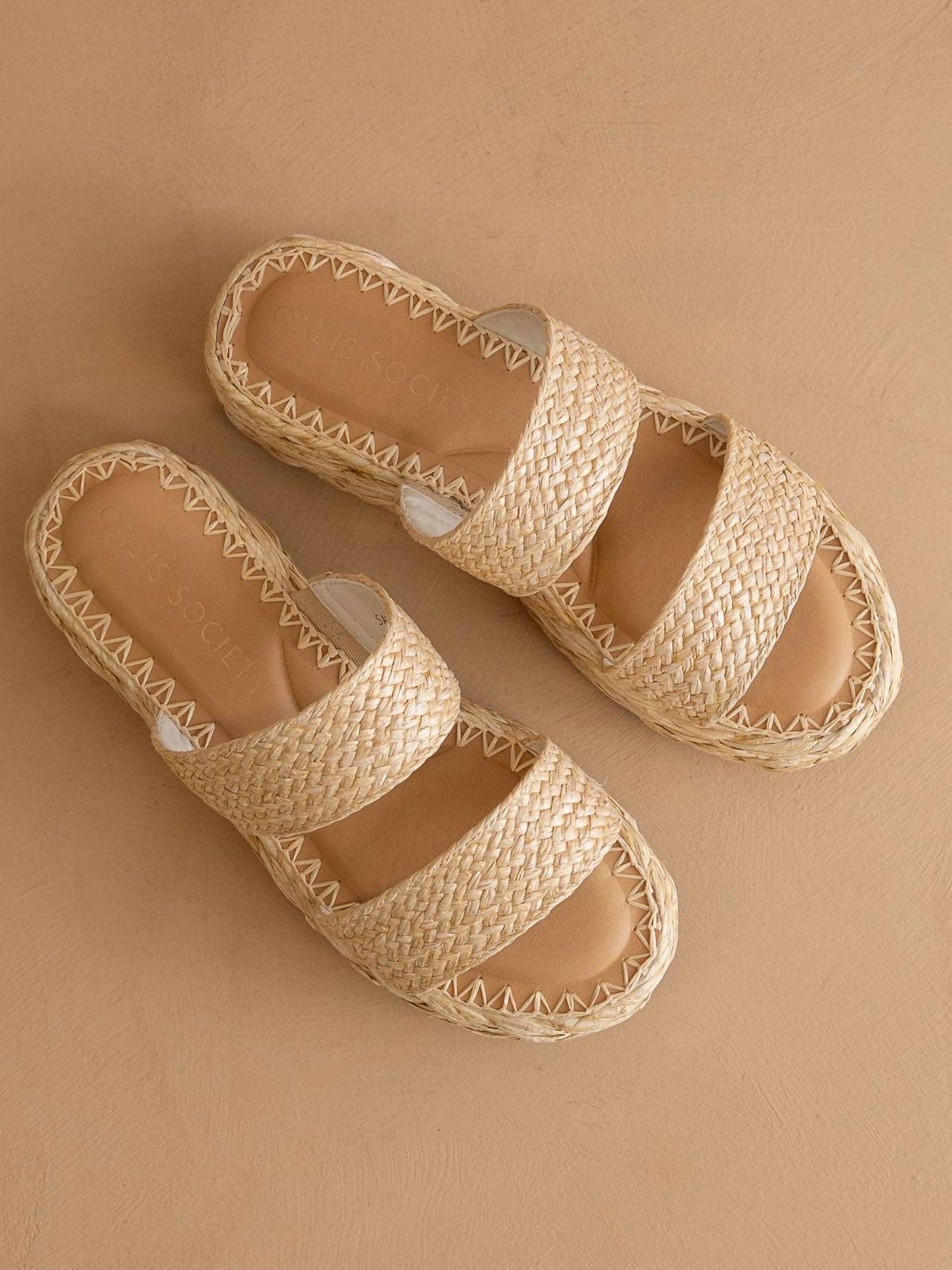 Oasis Society - Women Marley Basket Woven Double Strap Platform Slide