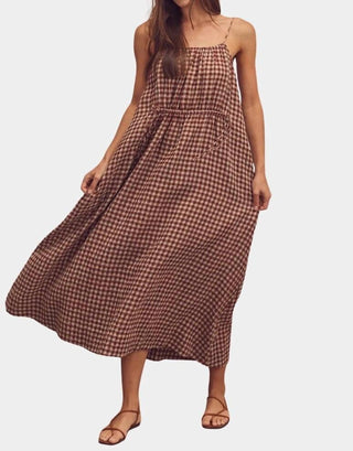 Amente - Front Shirring Gingham Cami Midi Dress