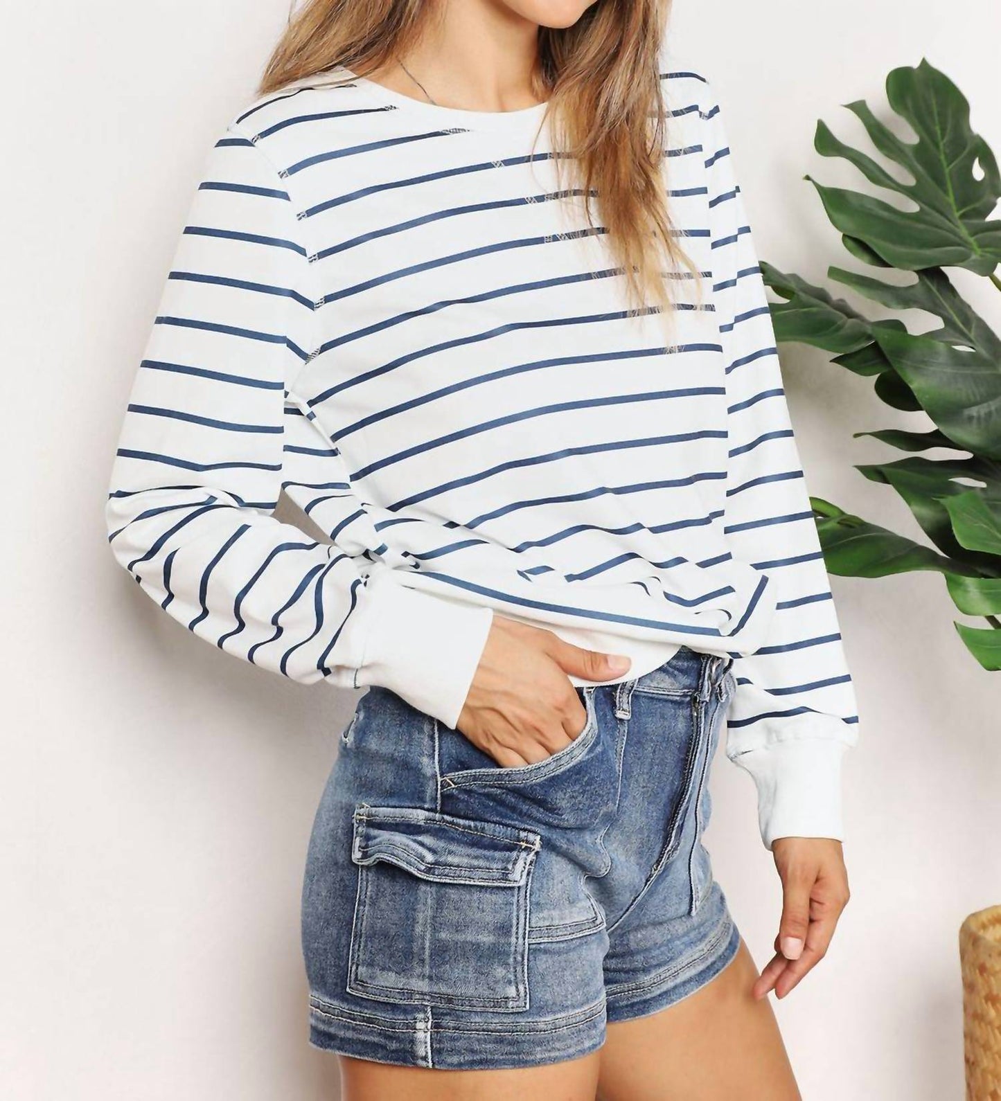 Double Take - Striped Long Sleeve Round Neck Top