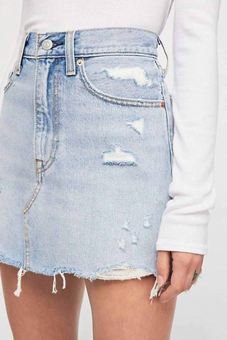 Levi'S - Denim Distressed Raw Hem Cotton Mini Skirt