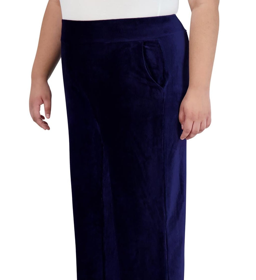 Jones New York Women's Ribbed Velour Pull On Straight Leg Pants Blue Size 2X