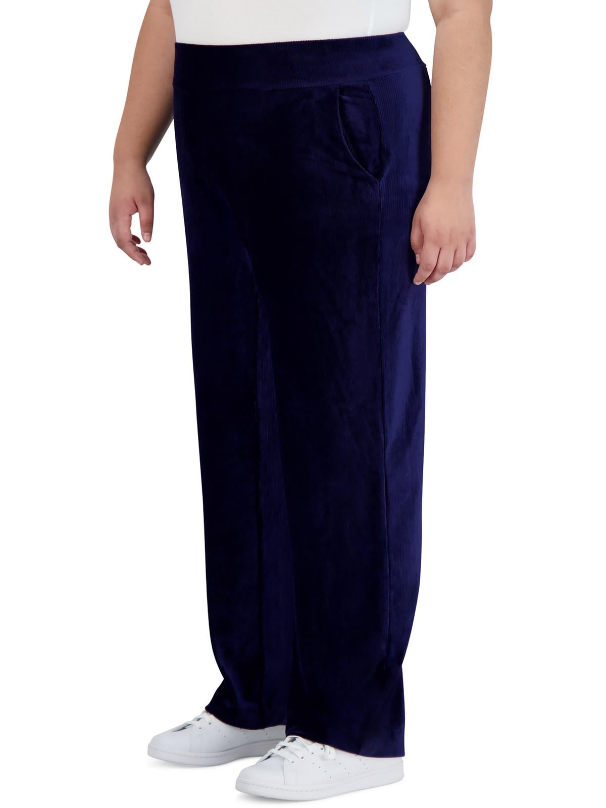 Jones New York Women's Ribbed Velour Pull On Straight Leg Pants Blue Size 2X
