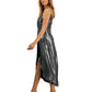 Bar III Women's Shimmering Metallic Faux Wrap Style Dress Silver Size XL