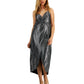 Bar III Women's Shimmering Metallic Faux Wrap Style Dress Silver Size XL