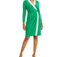Kasper Women's Colorblocked Faux Wrap Sheath Dress Green Size Small