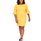 Kasper Women's Zippered Ruffled Cuffs Lined 3/4 Sleeve Round Neck Knee Length Wear To Work Sheath Dress Yellow Size 6